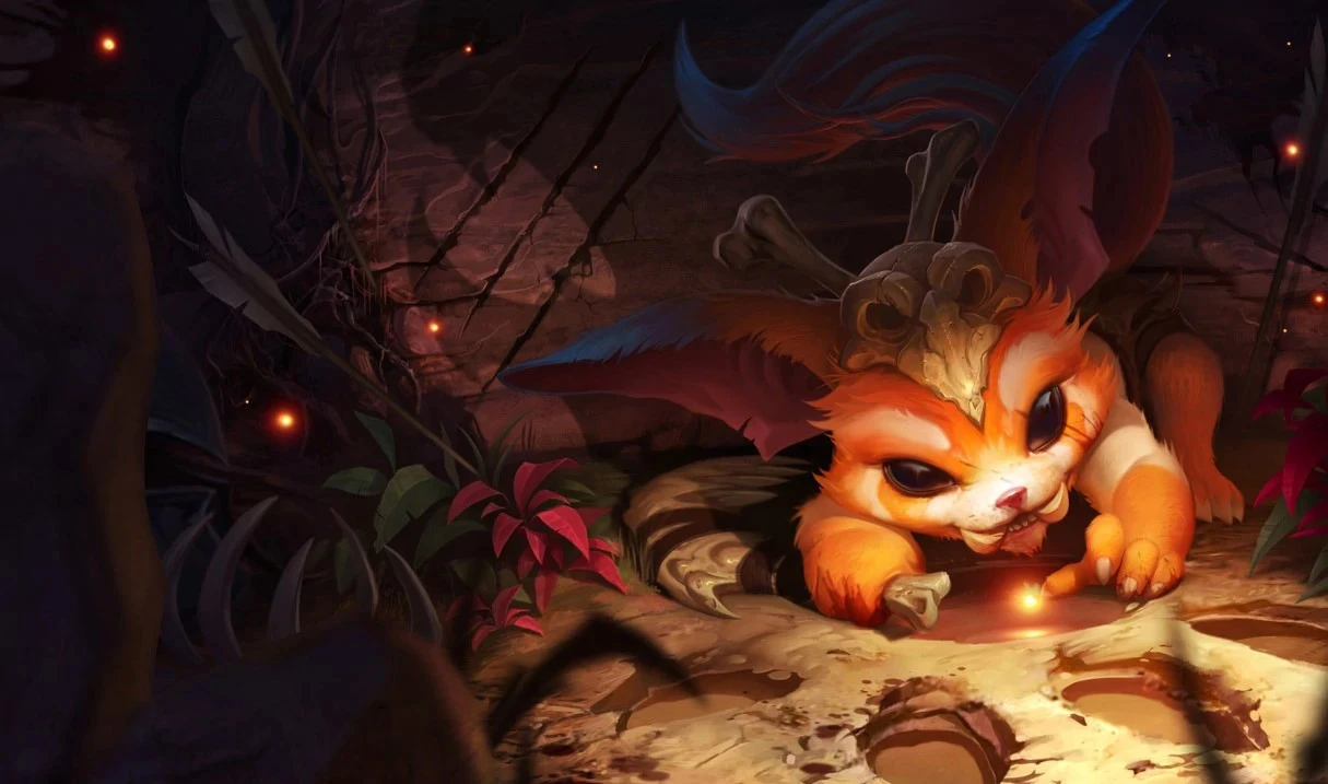 Gnar's splash art where he plays with a small firefly.