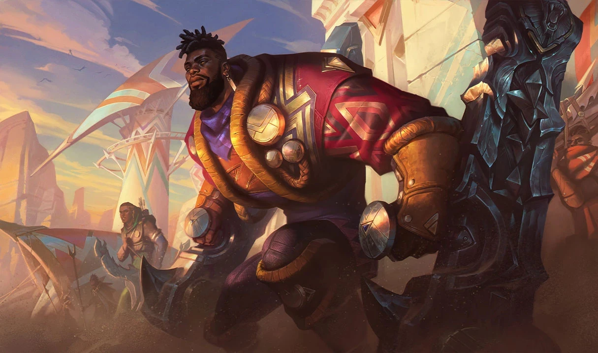 K'Sante splash art where he's holding his two weapons.