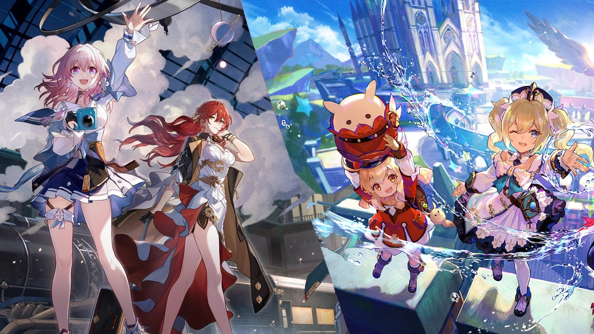 Image showing March 7th and Himeko from Honkai alongside Barbara and Klee from Genshin Impact.